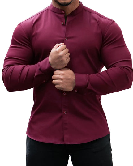 Long Sleeve Shirt Men Casual Button Down Slim Tops Solid Color Casual Mens Clothing - Vibes Harmony