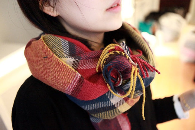 Colorful Extra Long Thick Tassel Plaid Scarf