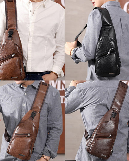 Men USB Charging Bag Men Chest Bag For Custom PU PVC Shoulder Bag Diagonal Package Messenger Travel Bag Cross Body Bags - Vibes Harmony