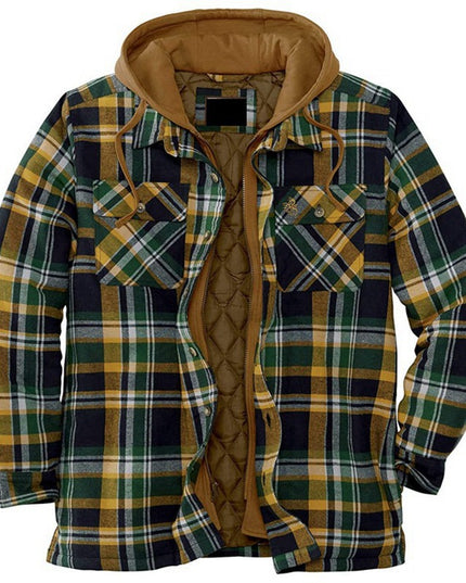 Thickened Cotton Padded Plaid Long Sleeve Loose Hooded Jacket - Vibes Harmony