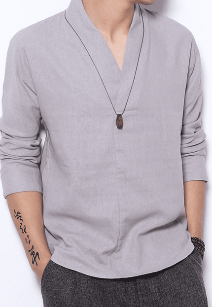 Men's Long-sleeved Shirt Retro Linen Chinese Style - Vibes Harmony