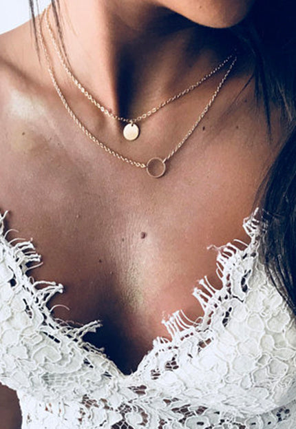 New Summer Multi Layer Sequined Choker Necklace For Women Gold Color Double Layer Round Pendant Necklace Fashion Jewelry - Vibes Harmony