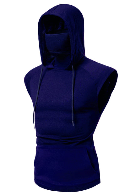 Mens Mask Button Sports Vest Hooded