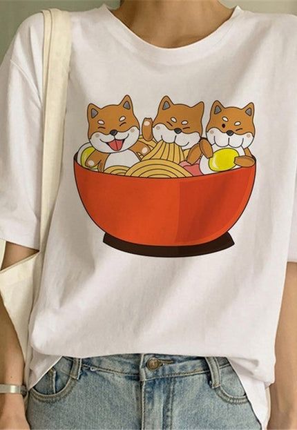 Fashionable and Cute Shiba Inu Print T-shirt