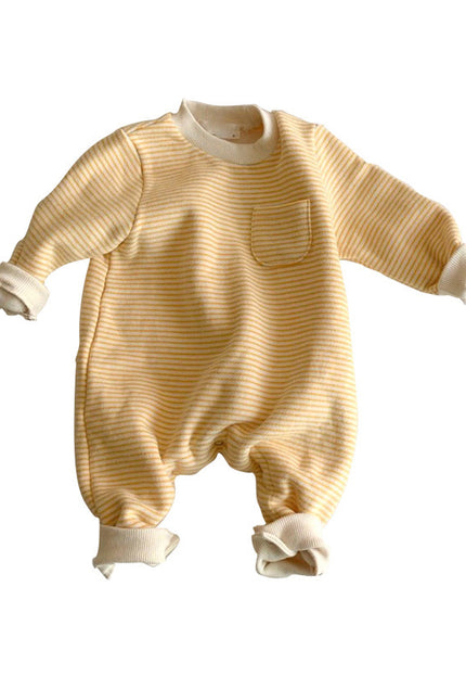 Wear striped baby jumpsuits outside