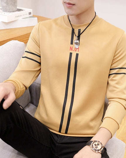 Spring and Autumn New mens printed long-sleeved T-shirt teen round neck bottom top fashion casual mens clothing - Vibes Harmony