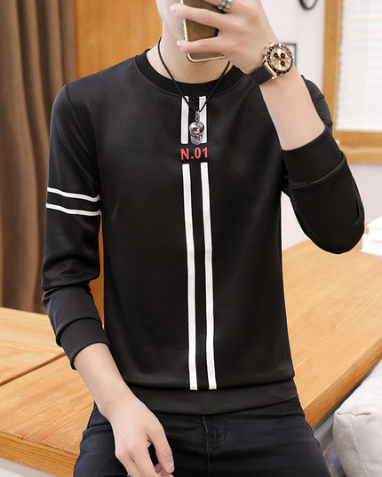 Spring and Autumn New mens printed long-sleeved T-shirt teen round neck bottom top fashion casual mens clothing - Vibes Harmony