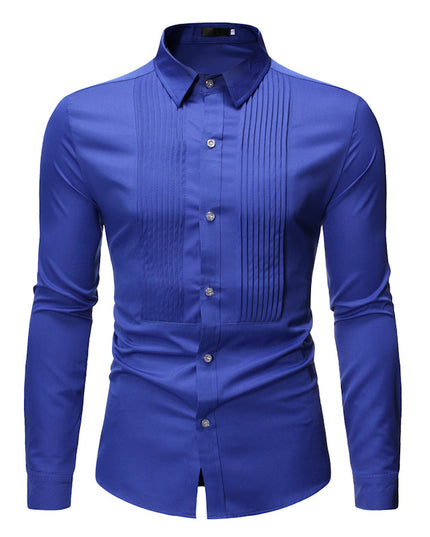 Royal Blue Wedding Tuxedo Shirt Men Brand Fashion Slim Fit Long Sleeve Mens Dress Shirts Business Casual Chemise Homme - Vibes Harmony