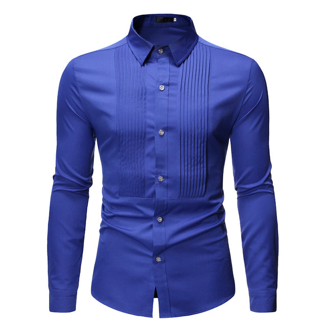 Royal Blue Wedding Tuxedo Shirt Men Brand Fashion Slim Fit Long Sleeve Mens Dress Shirts Business Casual Chemise Homme - Vibes Harmony