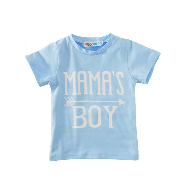 Children's Clothing Boy Suit Short-Sleeved T-Shirt Blue Letter Arrow Geometric Pants Baby Two-Piece Suit - Vibes Harmony