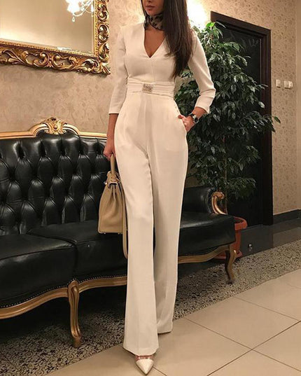European And American New Women'S Wear Jumpsuit Ebay Quick Sell Sexy Deep V7 Split Sleeve Jumpsuit