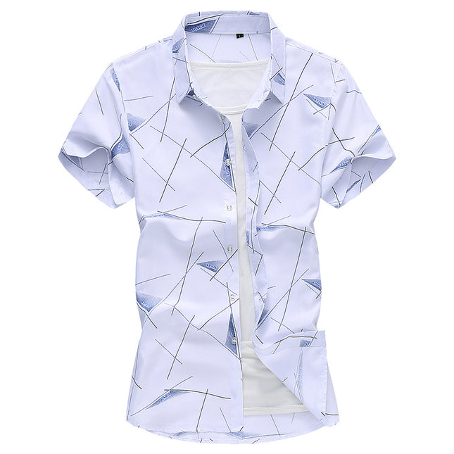 Men Short Sleeve Cotton Flower Shirt Mens Dress Shirts - Vibes Harmony