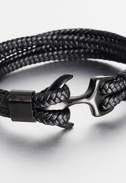 Men's Stainless Steel Anchor Bracelet Vintage Woven Leather Leather Bracelet Multilayer Leather Bracelet Couple Bracelet - Vibes Harmony