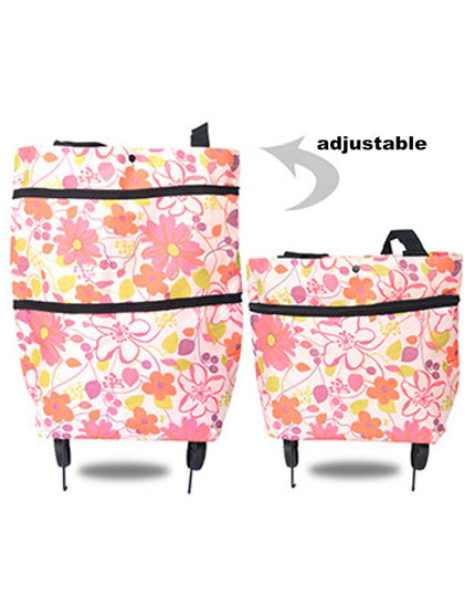 2 in 1 Foldable Shopping Cart with Wheels Premium Oxford Fabric Multifunction Shopping Bag Organizer High Capacity