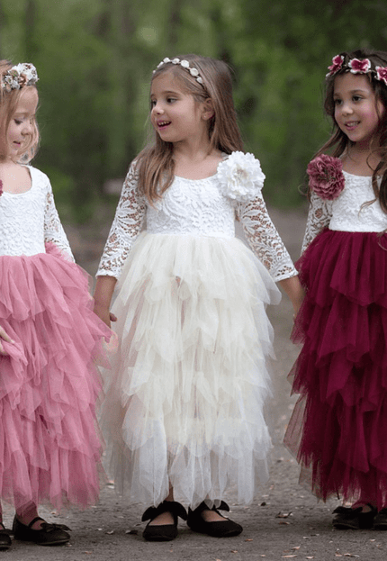 Autumn And Winter Explosions Hollow Children's Skirt Lace Long-sleeved Girls White Princess Dress Irregular Dress