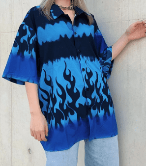 Blue flame print short sleeves - Vibes Harmony