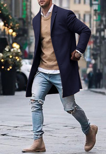 Fashion Winter Men's Trench Long Jackets Coats Overcoat Classic Jackets Solid Slim Fit Outwear Hombre Men Clothes Khaki Black