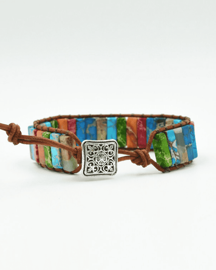 Colored Imperial Stone Hand-woven Single-layer Leather Bracelet Creative Ethnic Style Simple Bracelet - Vibes Harmony