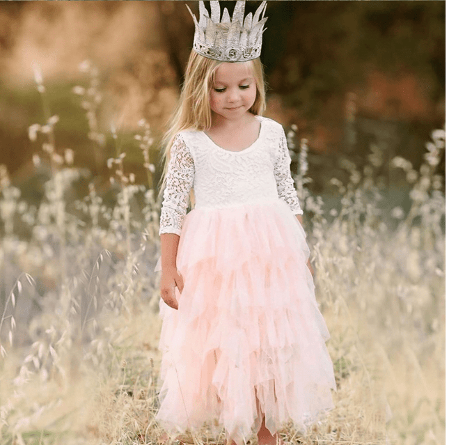 Autumn And Winter Explosions Hollow Children's Skirt Lace Long-sleeved Girls White Princess Dress Irregular Dress