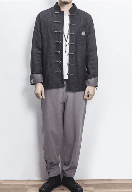 Retro Fashion Chinese Style Hanfu Denim Jacket Cheongsam Top Shirt