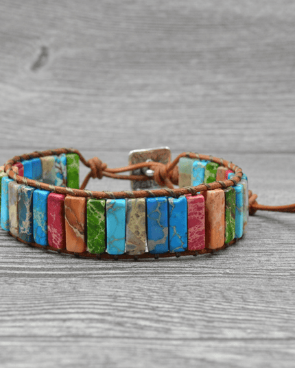 Colored Imperial Stone Hand-woven Single-layer Leather Bracelet Creative Ethnic Style Simple Bracelet - Vibes Harmony