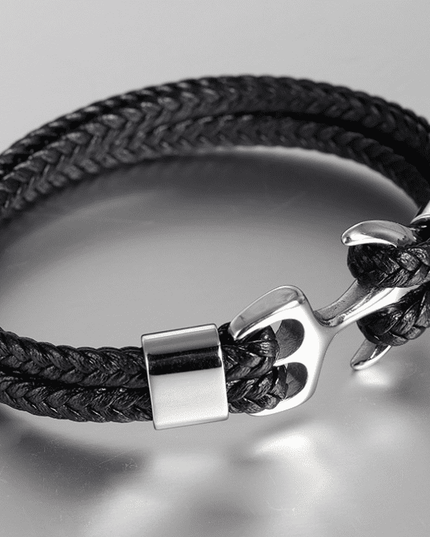 Men's Stainless Steel Anchor Bracelet Vintage Woven Leather Leather Bracelet Multilayer Leather Bracelet Couple Bracelet - Vibes Harmony