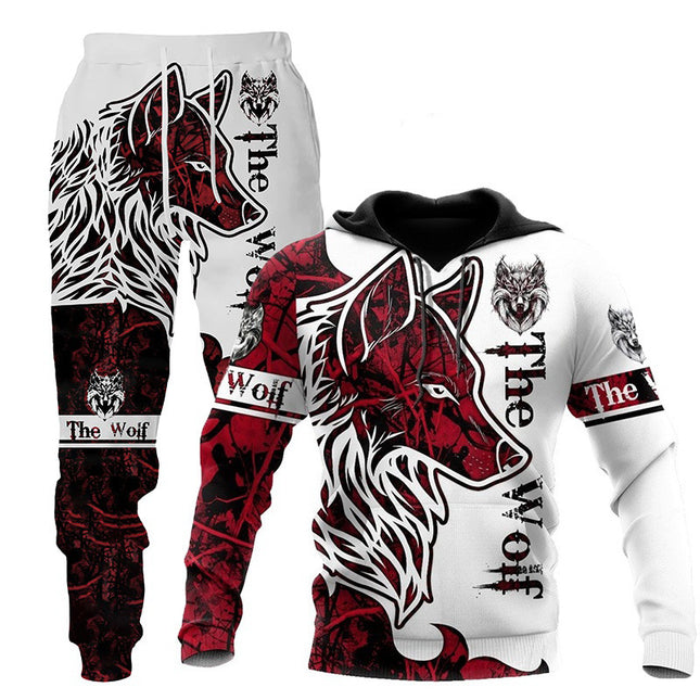 3D Wolf Print Tracksuit Men Sportswear Hooded Sweatsuit Two Piece Outdoors Running Fitness Mens Clothing Jogging Set - Vibes Harmony