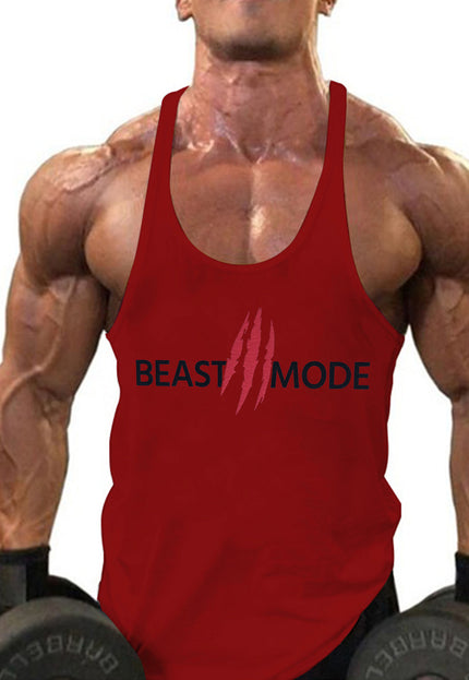 Summer Cotton Fitness Muscle Men's Thin Shoulder Strap I-print Halter Vest