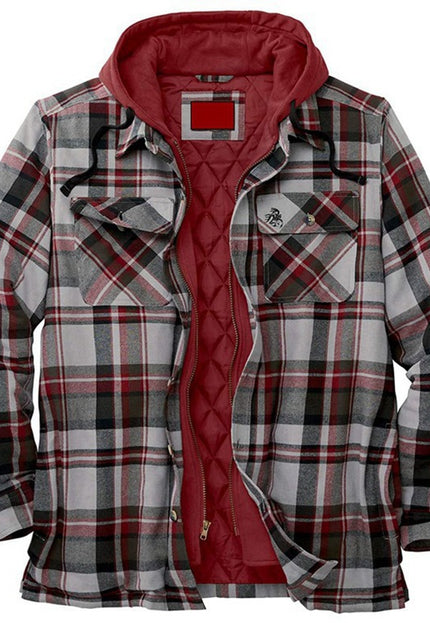 Thickened Cotton Padded Plaid Long Sleeve Loose Hooded Jacket