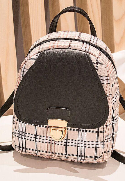 Ladies Check Lock Small Backpack One Shoulder Diagonal Handbag Coin Purse