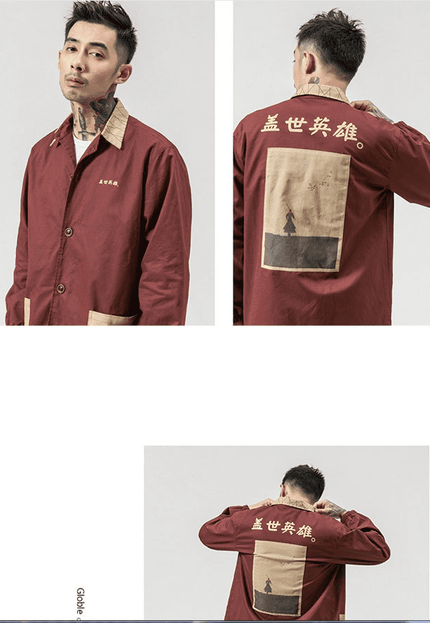 Autumn new men's printing casual large size jacket Chinese style retro buckle casual loose jacket