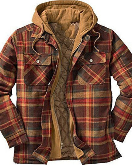 Thickened Cotton Padded Plaid Long Sleeve Loose Hooded Jacket - Vibes Harmony