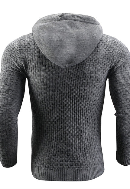 Men Hooded Sweater Solid Color Plaid Hoodies Male Elastic Hoodie