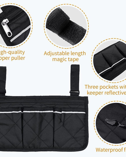 Outdoor Wheelchair Side Pouch Storage Bag Armrest Pocket Organizer Holder Pack - Vibes Harmony