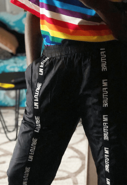 Ribbon stitching alphabet casual pants
