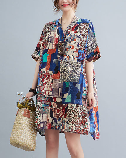 New Plus Size Cover Up Short Sleeve Abstract Print Dress