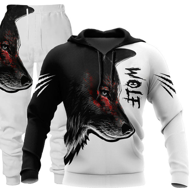 3D Wolf Print Tracksuit Men Sportswear Hooded Sweatsuit Two Piece Outdoors Running Fitness Mens Clothing Jogging Set - Vibes Harmony