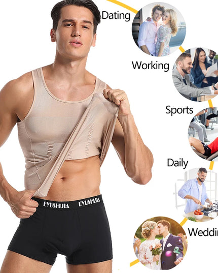 2020 Men Body Shaper Tight Skinny Tummy Waist Trainer Posture Shirt Elastic Abdomen Tank Top Shape Vests Slimming Boobs Gym Vest