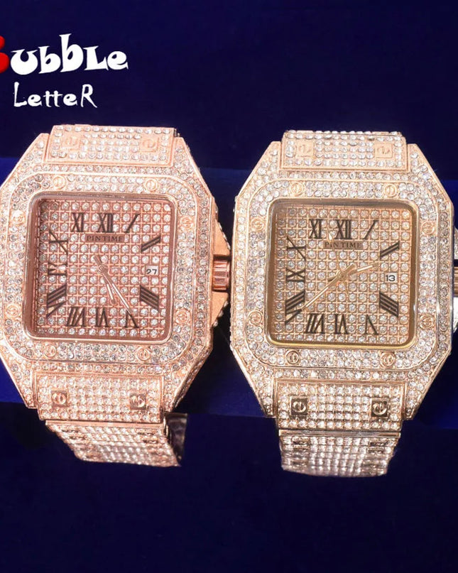 Bubble Letter Proud Watch for Men Big Dial Military Quartz Clock Luxury Rhinestone Hip Hop Jewelry Relogio Masculio