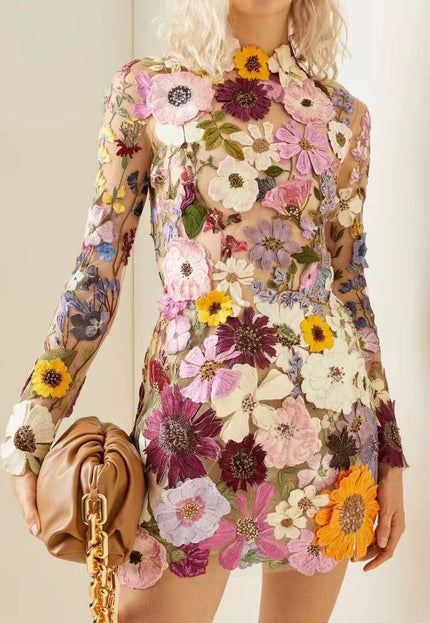 Summer Women's Sling Bag Buttock Perspective Dress Perspective Floral Skirt