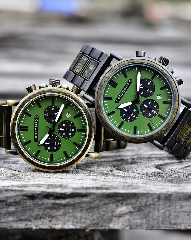 BOBO BIRD Wooden Watch Men Stopwatch Chronograph Luxury Stylish Show Date Wood Quartz Wristwatch Male Timepieces In Gift Box OEM