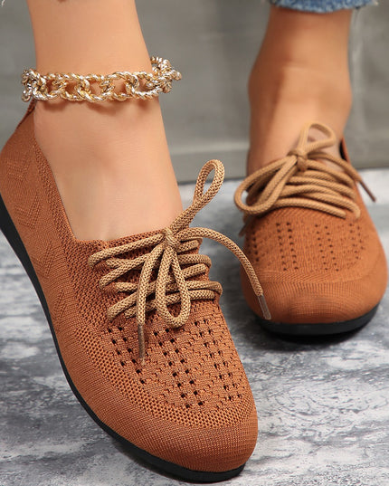 Lace-up Flats Women Fashion Breathable Lazy Mesh Shoes - Vibes Harmony