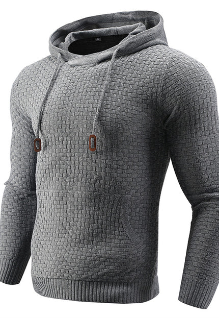 Men Hooded Sweater Solid Color Plaid Hoodies Male Elastic Hoodie