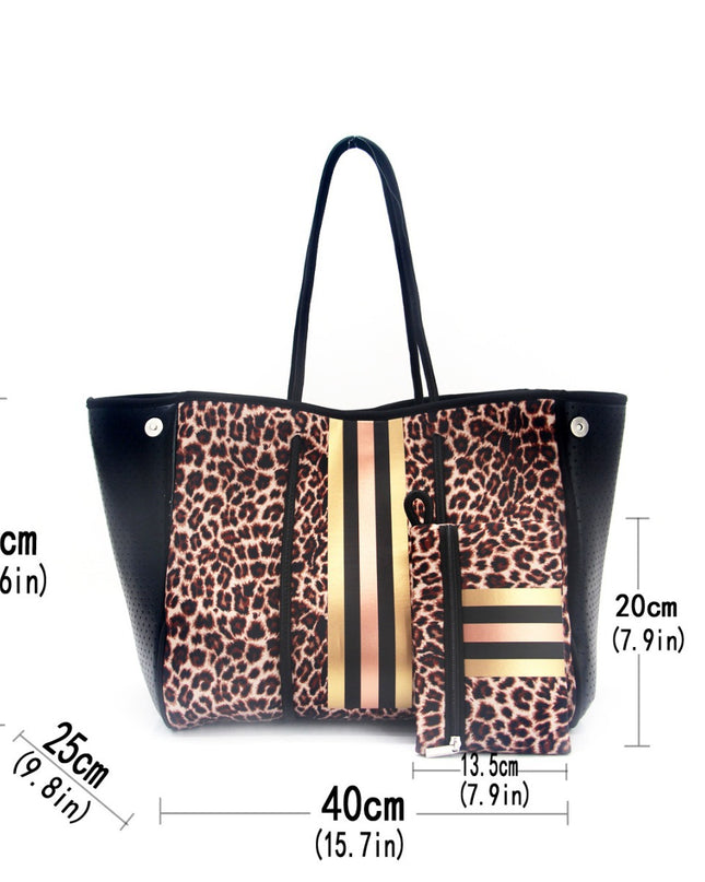 Leopard Print Printed Black Portable Beach Bag Leisure Travel