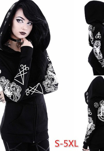 Gothic Punk Print Hoodies Sweatshirts Women Long Sleeve