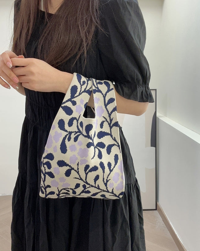 Women's Knitted Simple Branch Printed Handbag