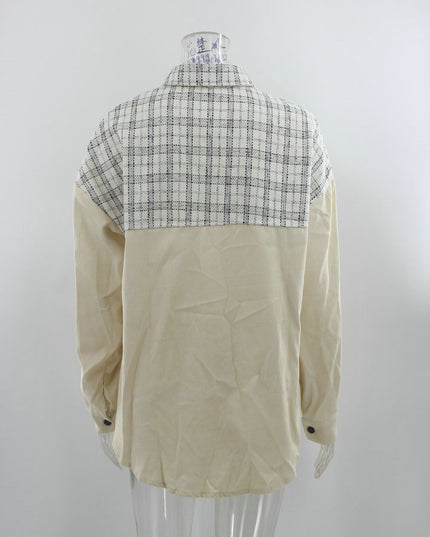 Casual Lapel Long Sleeve Pocket Plaid Splicing Corduroy Women's Jacket - Vibes Harmony