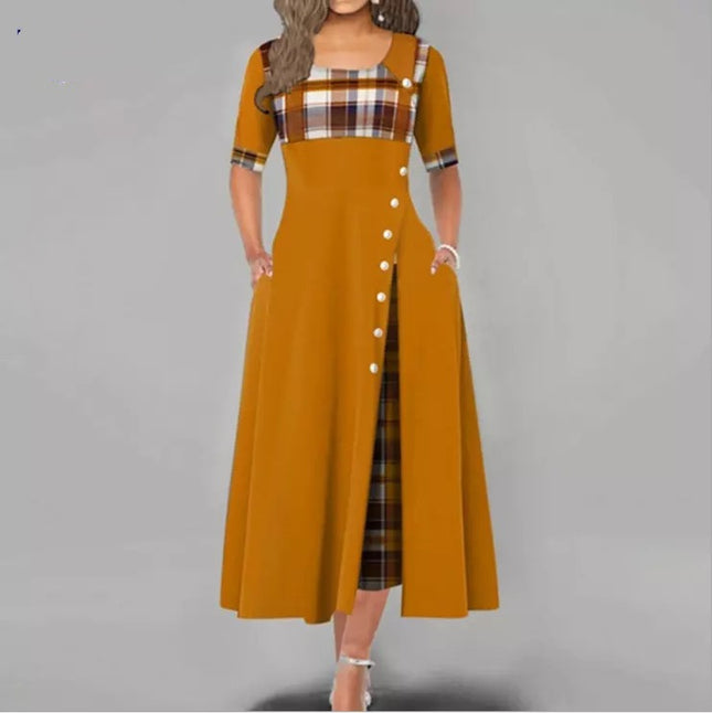 2023 Plus size Women's Contrast Color Long Midi Big Size dress Office women Style High Quality Casual Dresses - Vibes Harmony